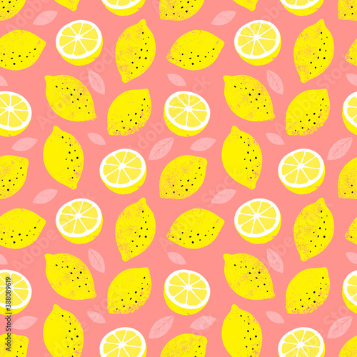 Lemon colorful seamless pattern. Trendy summer background. Vector bright print for fabric or wallpaper.