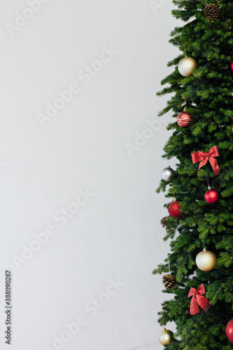 Twigs Christmas tree pine new year decor white background place for inscription