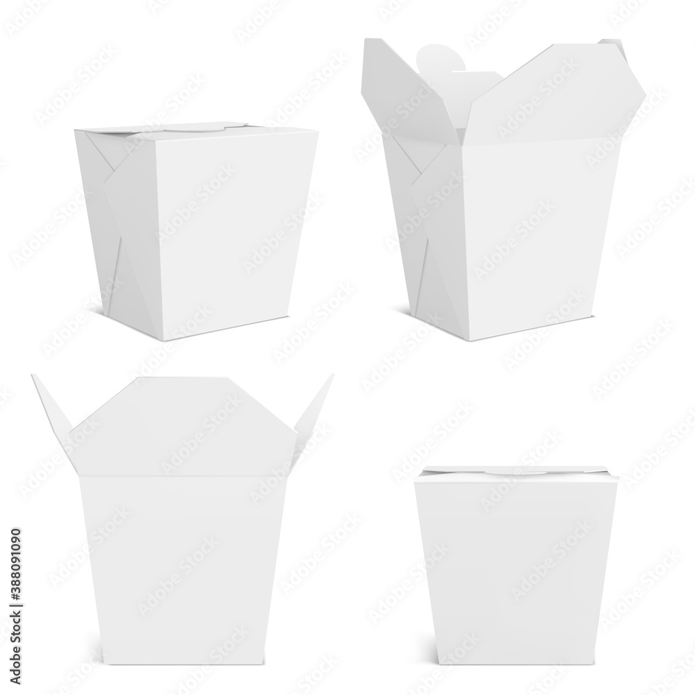 Wok box mockup, blank take away food container. Empty bag for chinese meal,  noodles or fastfood
