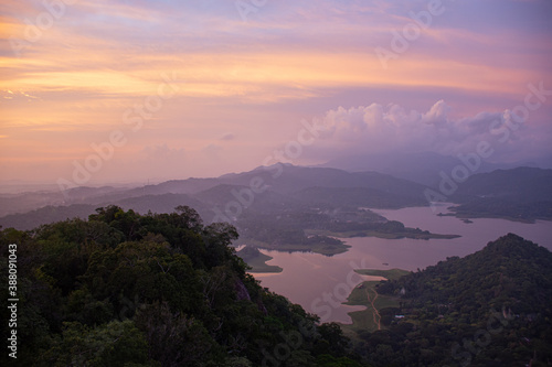 evening view from Pettigala and bambaragala  also known as Pethiyagala  is a hiking area situated in Teldeniya in the Kandy  Sri Lanka Surrounded by the Victoria reservoir and Knuckles mountain range
