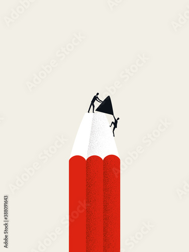 Creative teamwork in business vector concept. Creativity team cooperation, pencil symbol.