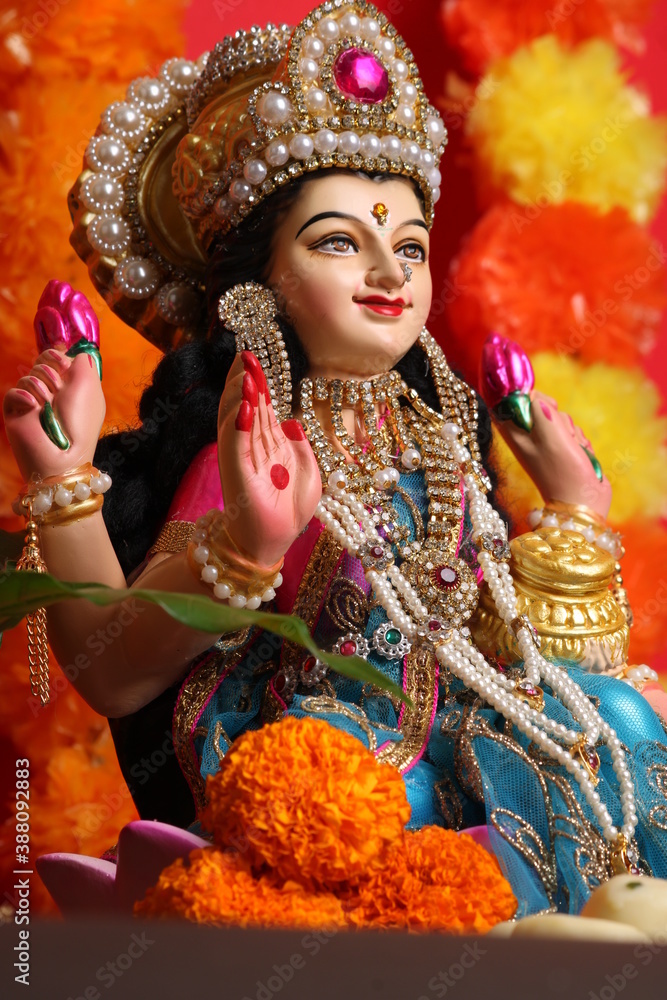 Idol worshipping of Hindu Goddess Lakshmi Lakshmi Puja is a Hindu