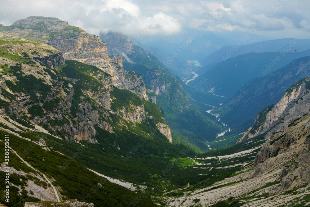 The road to Tre Cime di Lavaredo, Dolomites, at summer