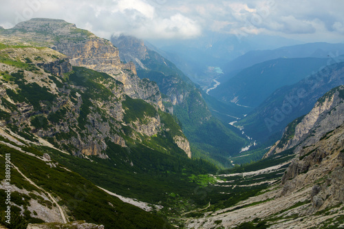 The road to Tre Cime di Lavaredo  Dolomites  at summer