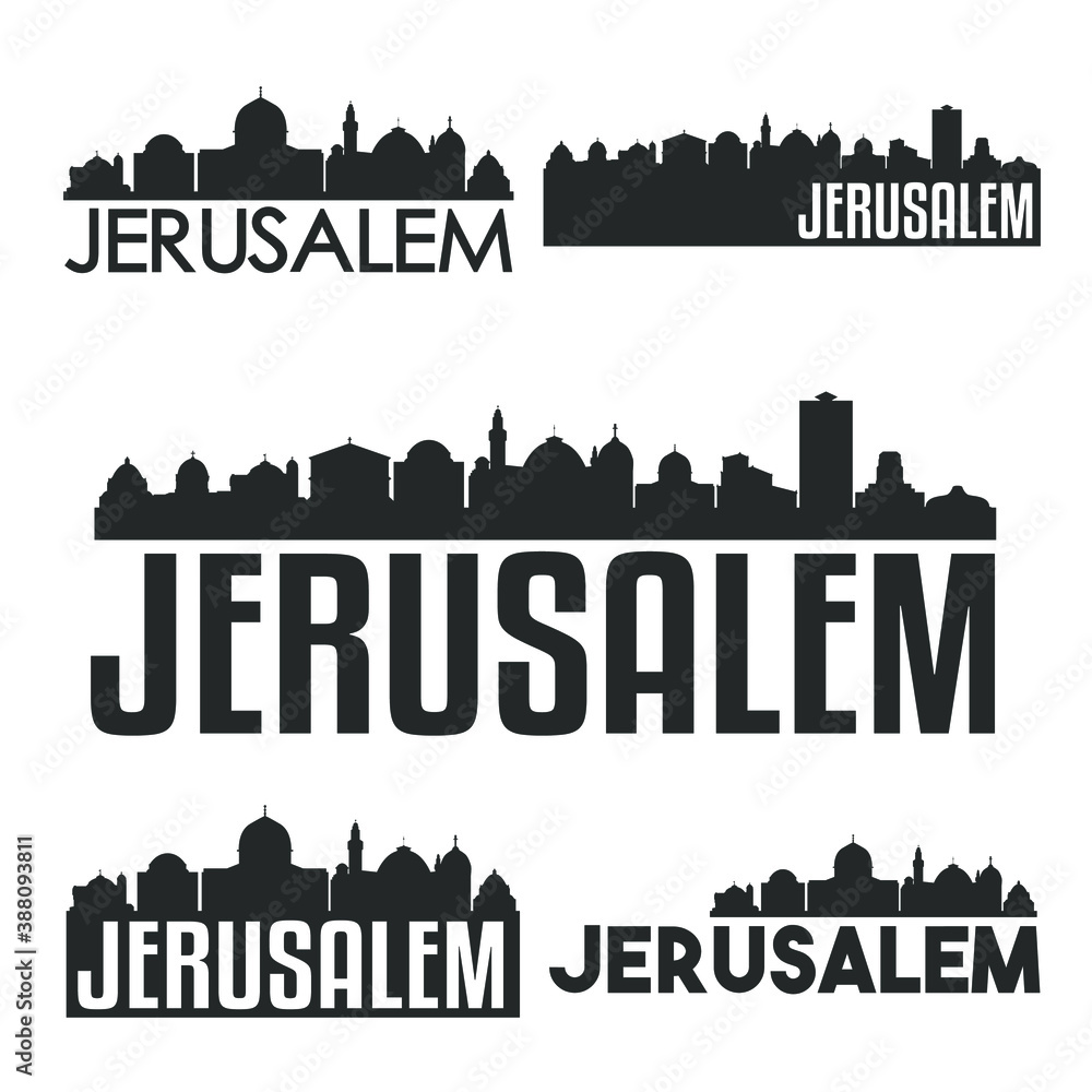 Jerusalem Israel Flat Icon Skyline Vector Silhouette Design Set Logos.