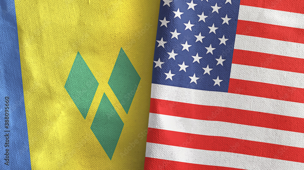 Obraz premium United States and Saint Vincent and the Grenadines two flags cloth 3D rendering