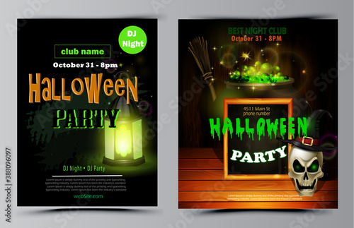 Halloween party flyer set vector