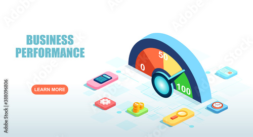 Vector of a business performance meter indicating maximum