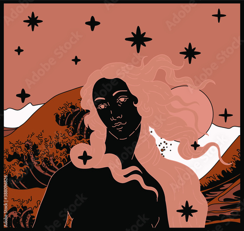 Modern vector line art Illustration or the Venus or Aphrodite Goddess  in doodle sketch style.