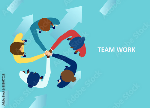 Vector of diverse women putting their hands together as a symbol of team work