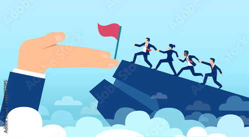 Vector of businesspeople running up towards a success career goals