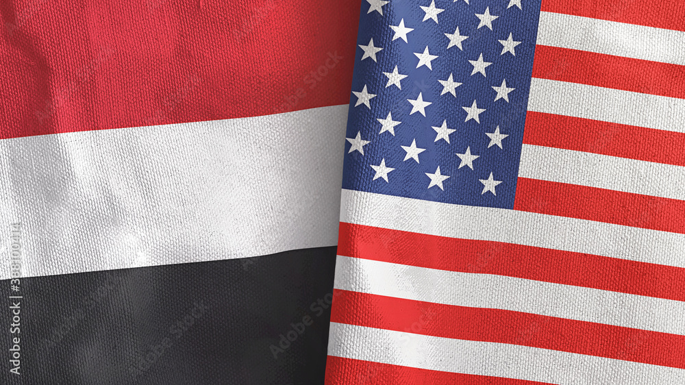 Obraz premium United States and Yemen two flags textile cloth 3D rendering
