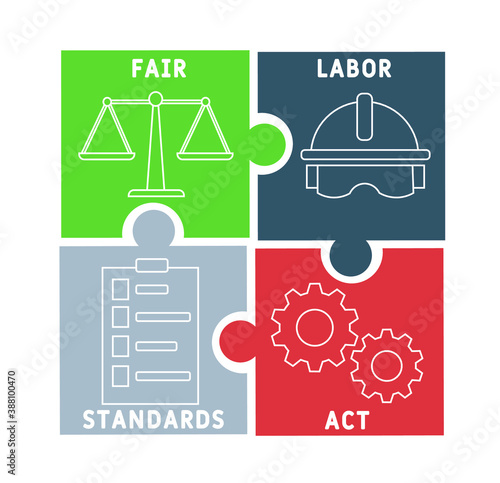 FLSA - fair labor standards act acronym  business concept background. vector illustration concept with keywords and icons. lettering illustration with icons for web banner, flyer, landing page