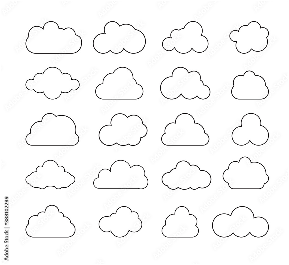 Cloud outline set. Cloud line icon collection isolated on white background. Vector illustration. Cloud outline set. Cloud line icon collection isolated on white background. Vector illustration.