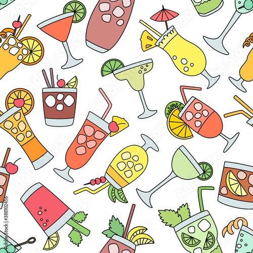 Cocktail vector alcohol beverage drinking alcoholic tequila martini drink cocktail in a glass with pina colada mojito and cosmopolitan or drinkable bellinis seamless pattern background