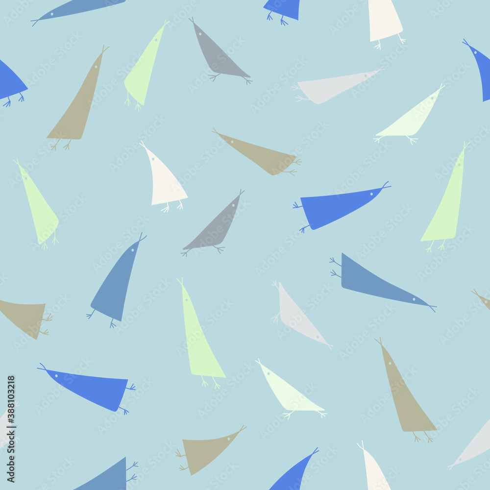 Seamless pattern with naive birds on blue gray background Seamless pattern with naive birds on blue gray background