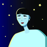 Gothic girl on the background of the starry sky. Vector image in eps format.