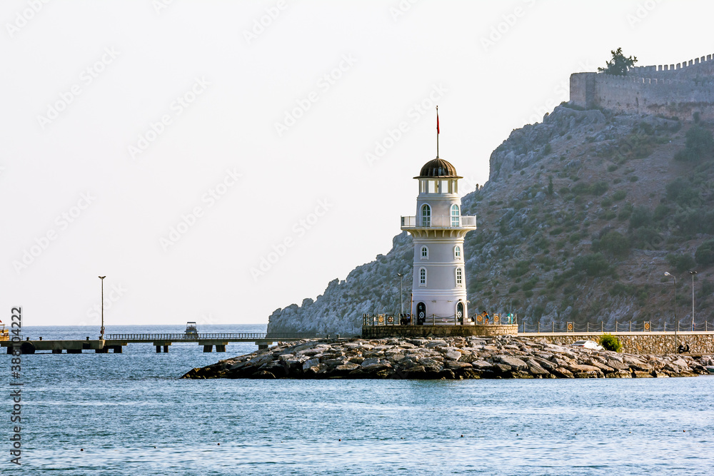 Lighthouse  in the Harbor in Alanya in Turkey at dawn