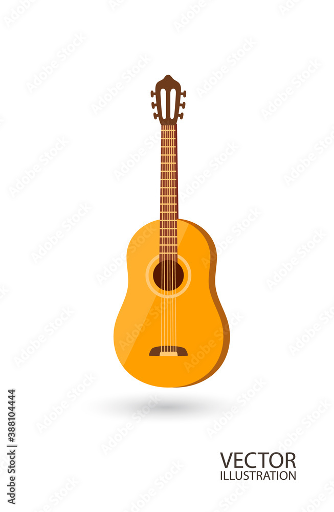Guitar sign isolated on white background with the place for text acoustic guitar flat style vector illustration.