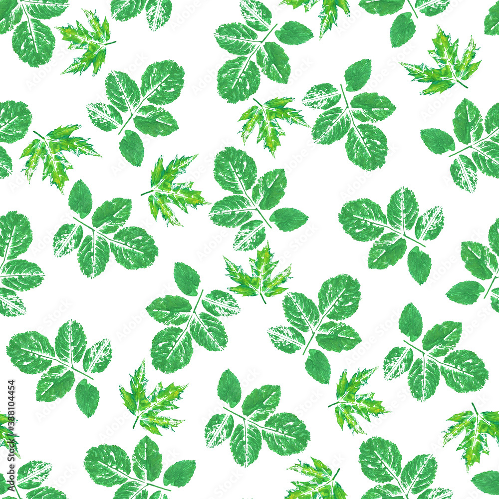 Leaves green watercolor, branches, seamless pattern, postcard, white background, textile, wallpaper