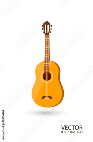 Guitar sign isolated on white background with the place for text acoustic guitar flat style vector illustration.