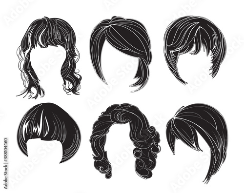 Hair silhouettes set, woman hairstyle.
