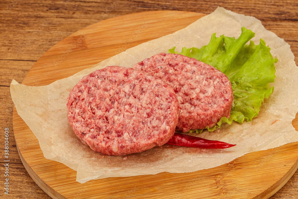 Raw beef cutlet for burger Raw beef cutlet for burger