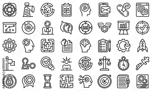 Problem solving icons set. Outline set of problem solving vector icons for web design isolated on white background
