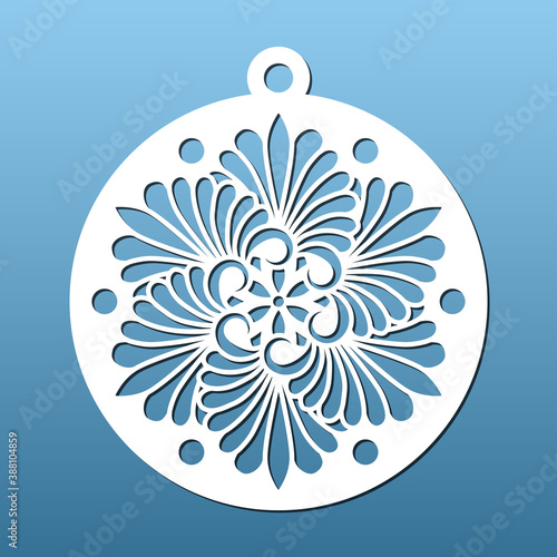 Laser cut ball, stencil for cnc cutting. Metal, wood, leather, resin , paper art, fretwork. Decorative element for Christmas tree designAbstract geometric pattern. . Vector illustration