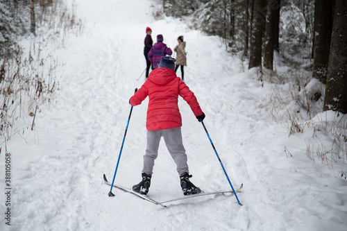 Skier skiing in the snow. Cross country Skilling.