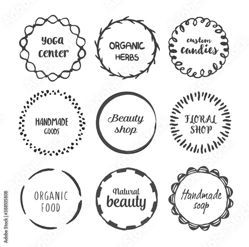 Hand drawn circle doodle frames with the place for text, black, isolated on a white background , vector illustration.