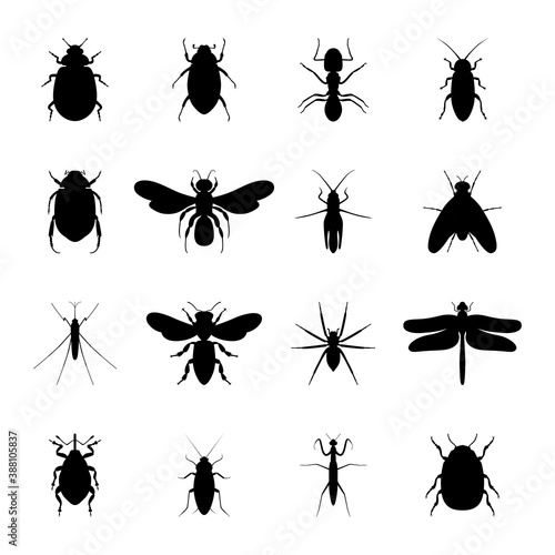 Set of black silhouettes of insects, vector illustration © k_tatsiana