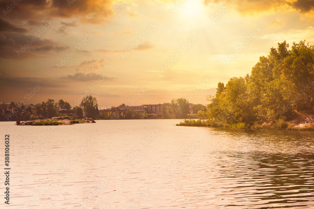 Lake Osisko in RouynNoranda, the visible effects of pollution on the environment Stock Photo