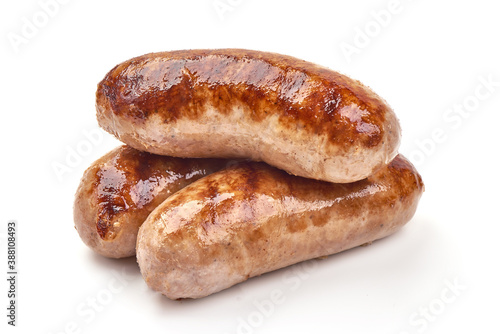 Grilled German Pork Sausages, munich sausage, isolated on white background