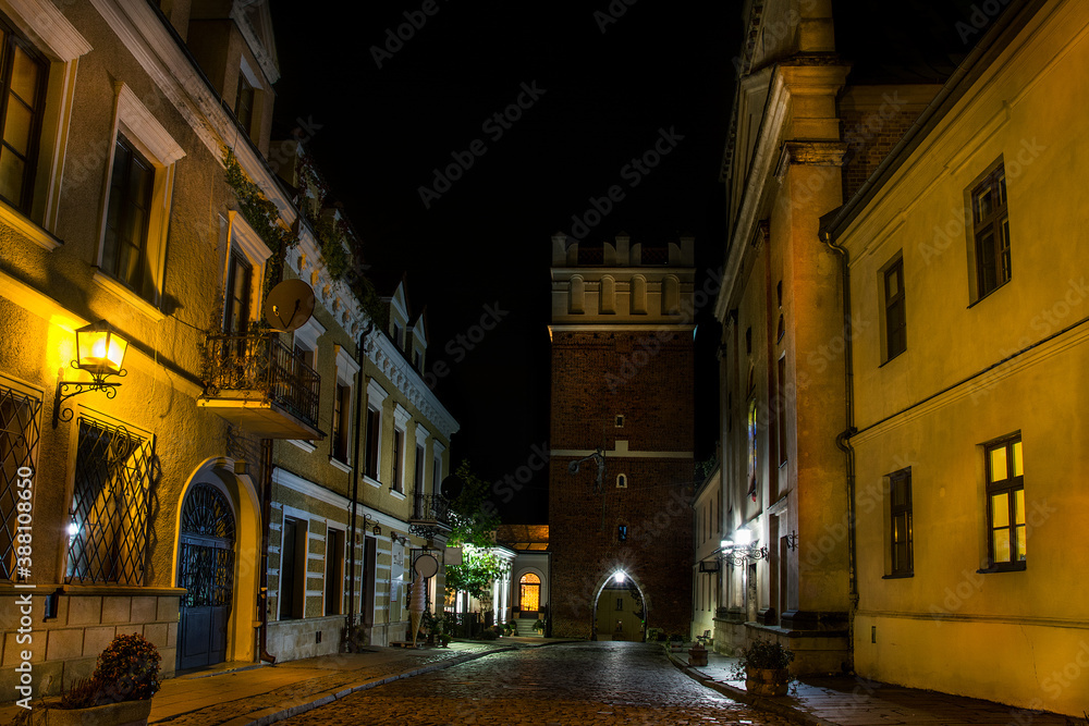 old town of Sandomierz in Poland by night