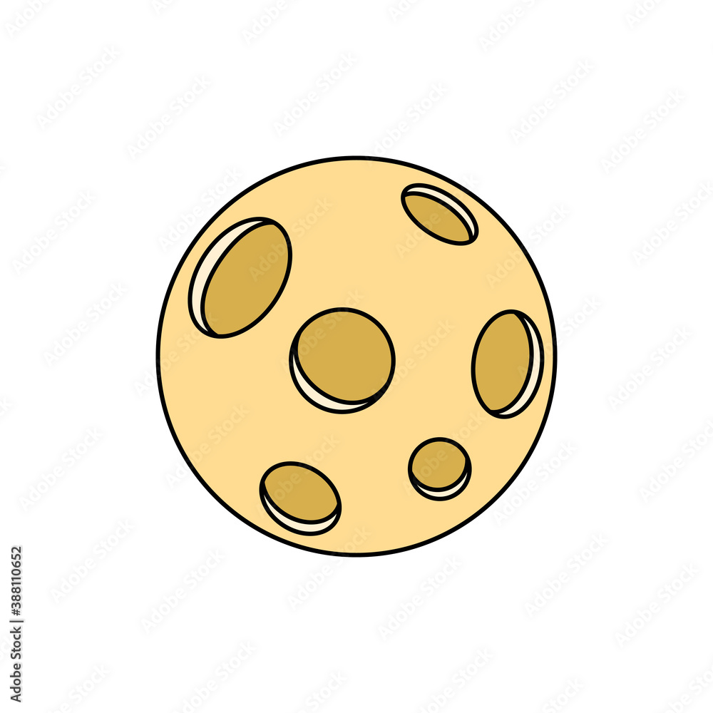 Fototapeta premium Vector cartoon Moon. Isolated magic Moon. Colorful space element with black contour on the white background.