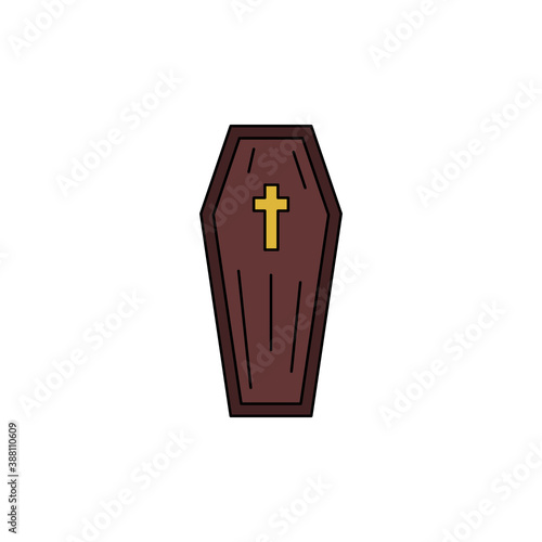 Vector isolated cartoon coffin. Halloween flat icon. Casket silhouette. Dia de los muertos symbol.