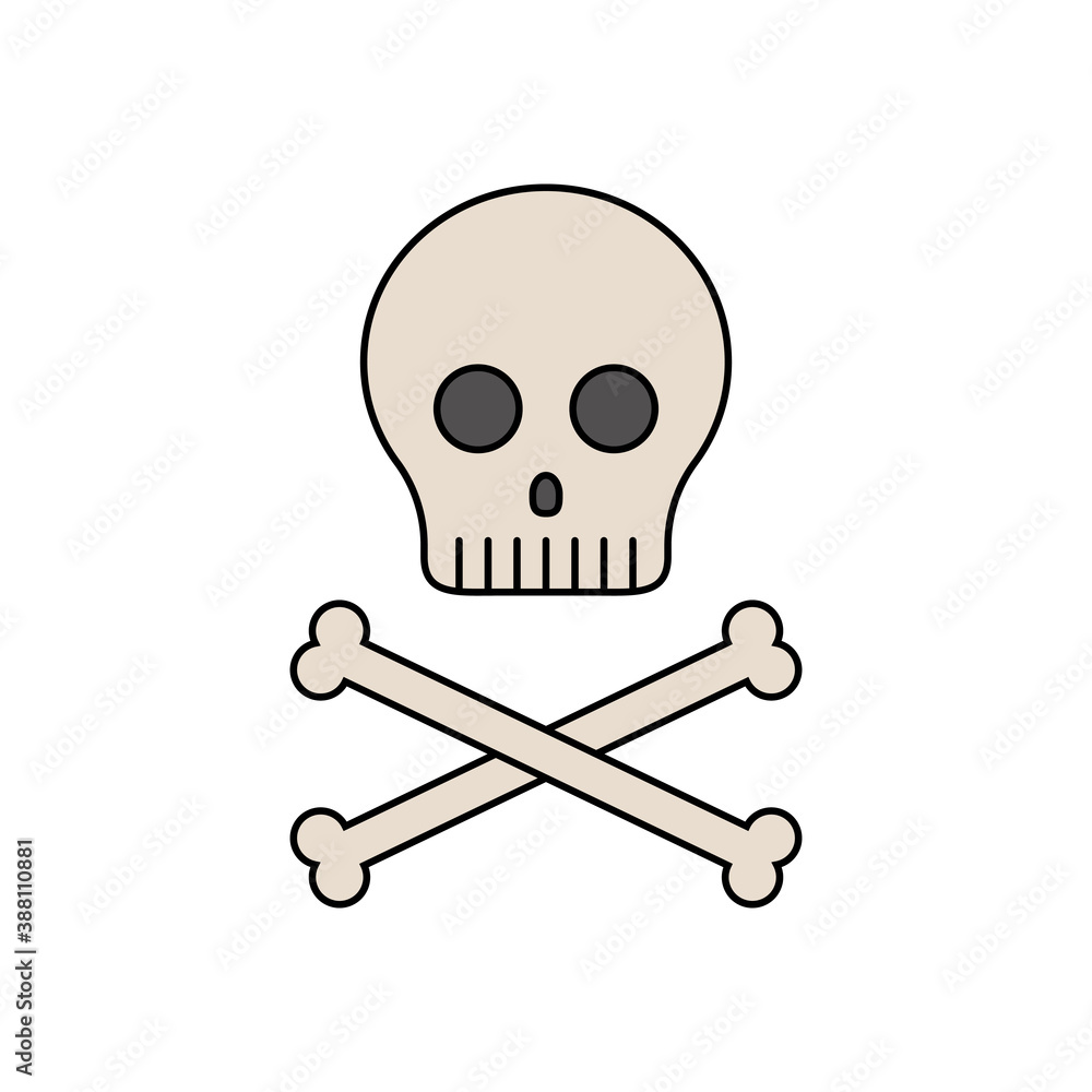 Vector cartoon skull with bones. Isolated contours of humans bones for Halloween decoration and Dia de los muertos. Cartoon silhouette for holiday decor. Vector cartoon skull with bones. Isolated contours of humans bones for Halloween decoration and Dia de los muertos. Cartoon silhouette for holiday decor.