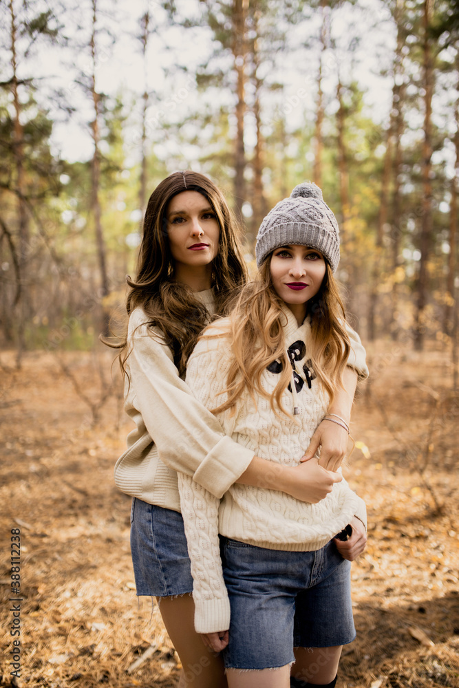 a couple of very beautiful Russian girls in the autumn forest a couple of very beautiful Russian girls in the autumn forest