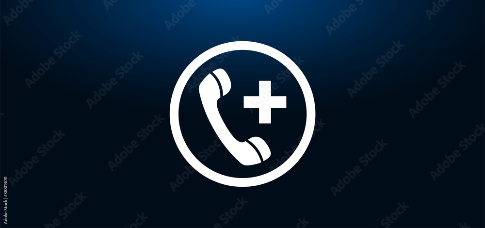 Emergency call icon crystal blue banner background Emergency call icon crystal blue banner background