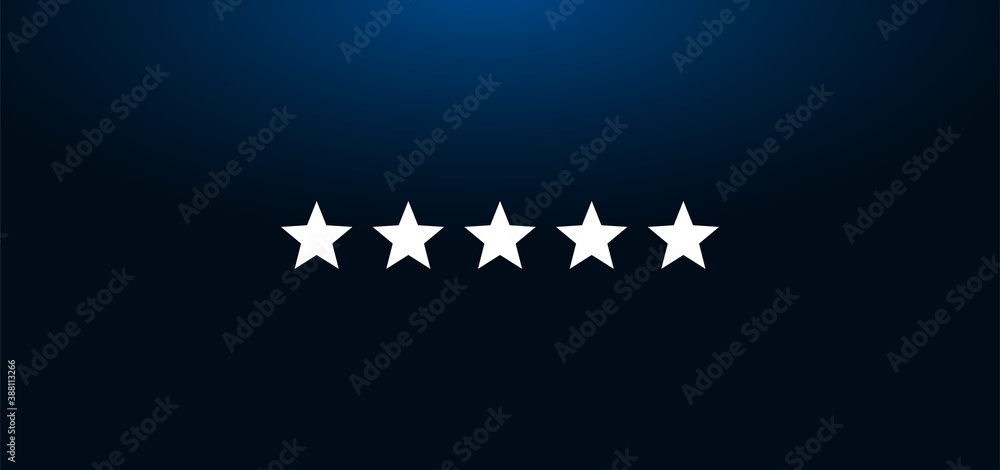 Five stars rating icon crystal blue banner background