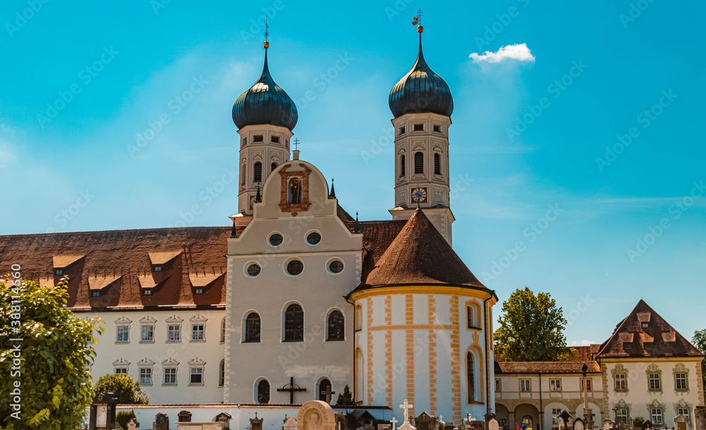 Naklejka premium Beautiful summer view at Benediktbeuren monastery, Bavaria, Germany