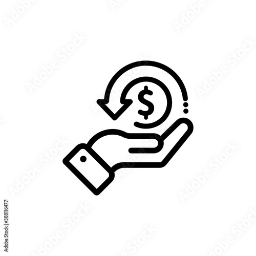 Cashback icon, return money, cash back rebate. Hand hold coin. E commerce and marketing. Vector on isolated white background. EPS 10