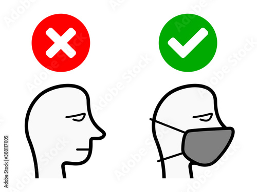 No Mask No Entry or Wear a Face Mask Icon. Vector Image.