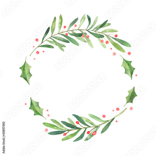 Watercolor vector illustration. Pre made Christmas frame. Perfect for invitations, greeting cards, prints, packaging and more. Merry christmas and happy new year