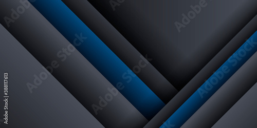 Trendy composition of blue black technical shapes on black background. Dark metallic perforated texture design. Technology illustration. Vector header banner 