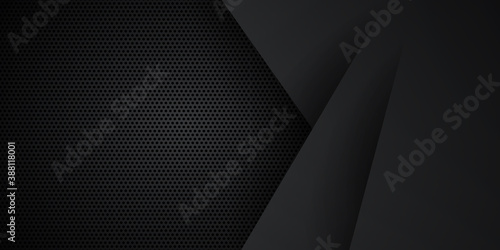 Black abstract presentation background with 3D overlap layers and copy space for text