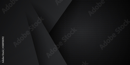 Black abstract background with futuristic triangles elements layers