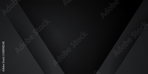 Black abstract background with futuristic triangles elements layers