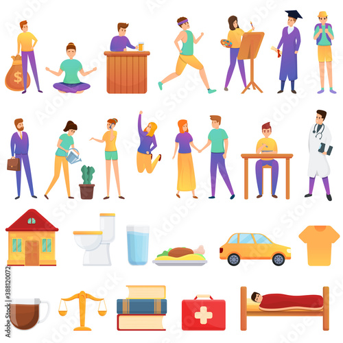 Human needs icons set. Cartoon set of human needs vector icons for web design